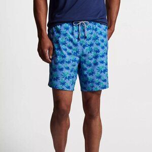 Peter Millar Crown Seaside Aerial Palms Swim Trunk Board Shorts Maritime Men's L